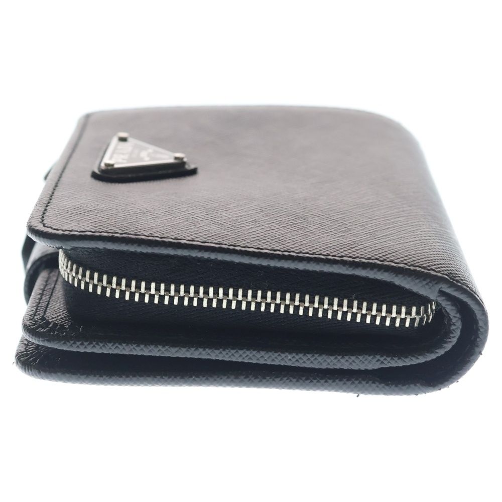 Prada Compact Wallet Bifold Coin Case Black Leather Nylon Silver — view 3