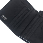 Prada Compact Wallet Bifold Coin Case Black Leather Nylon Silver — view 4