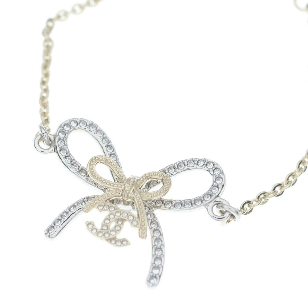 Chanel CC Logo Ribbon Rhinestone Bracelet Gold — view 5