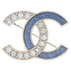 Chanel CC Logo Rhinestone Denim Brooch