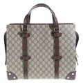 Gucci GG Supreme Tote Brown Beige Leather Silver