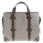 Gucci GG Supreme Tote Brown Beige Leather Silver