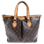 Louis Vuitton Monogram Palermo PM Tote Shoulder Bag Brown Leather Gold