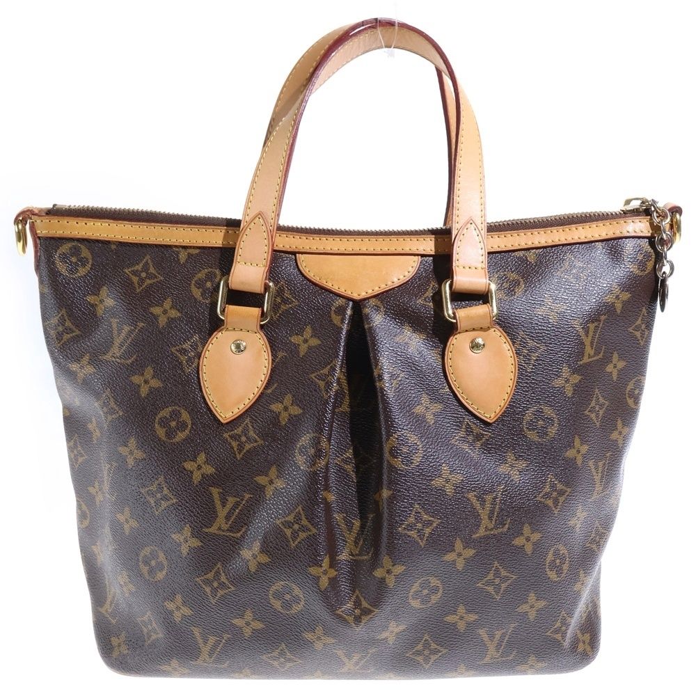 Louis Vuitton Monogram Palermo PM Tote Shoulder Bag Brown Leather Gold — view 2
