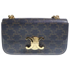 Celine Triomphe Mini Shoulder Bag Chain Brown Leather Gold