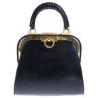Dior Clasp 2-Way Mini Shoulder Bag Black Leather Gold