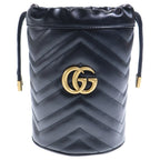 Gucci GG Marmont Quilted Mini Bucket Bag Chain Black Leather Gold