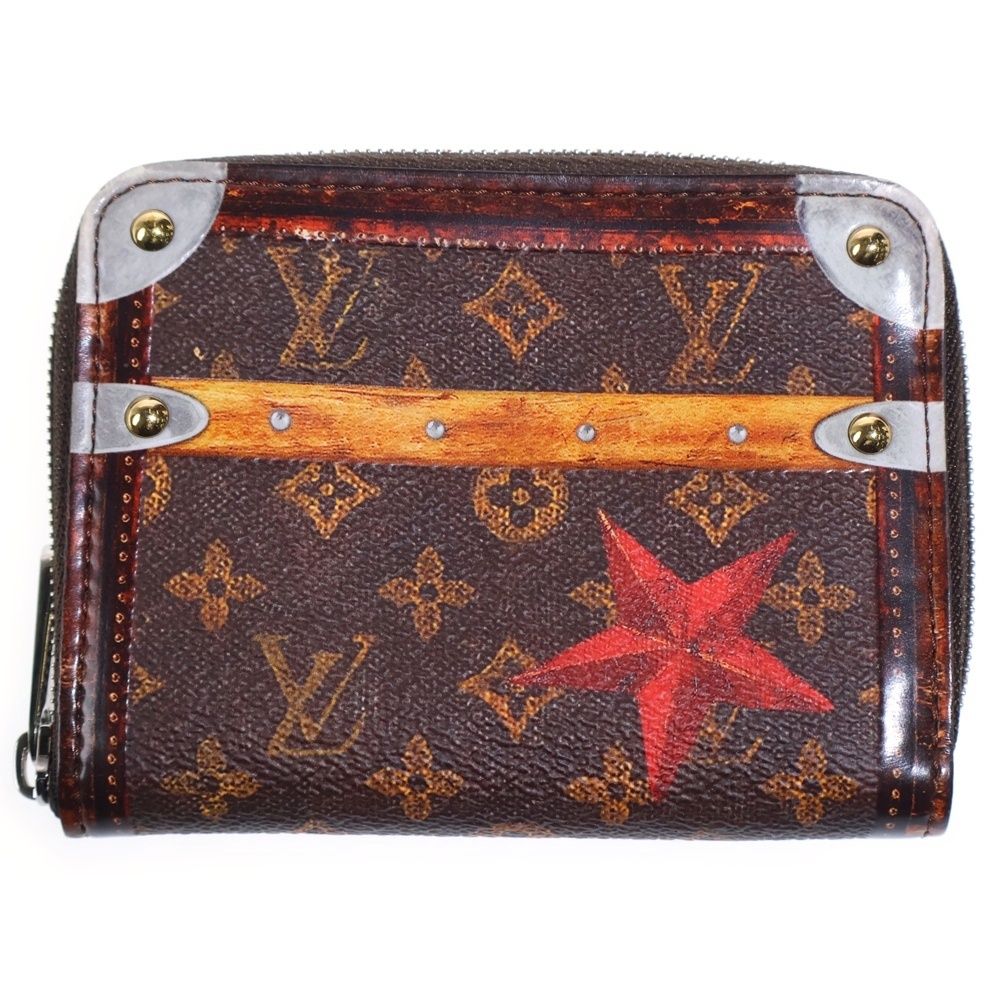 Louis Vuitton Trunk Time Monogram Coin Case Canvas Mini Wallet Brown Silver