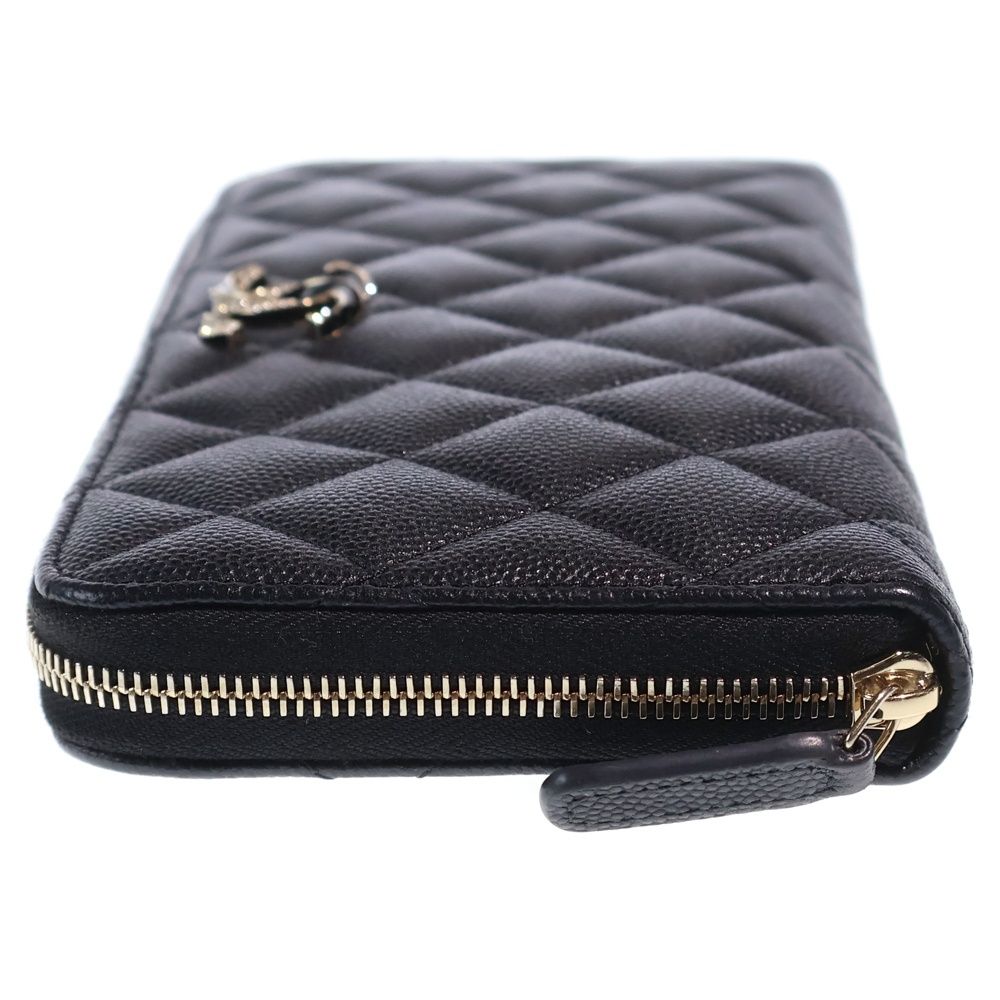 Chanel Rhinestone CC Logo Quilted Zip Around Wallet Card Case Black Caviar — view 3