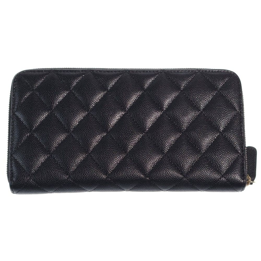 Chanel Rhinestone CC Logo Quilted Zip Around Wallet Card Case Black Caviar — view 2