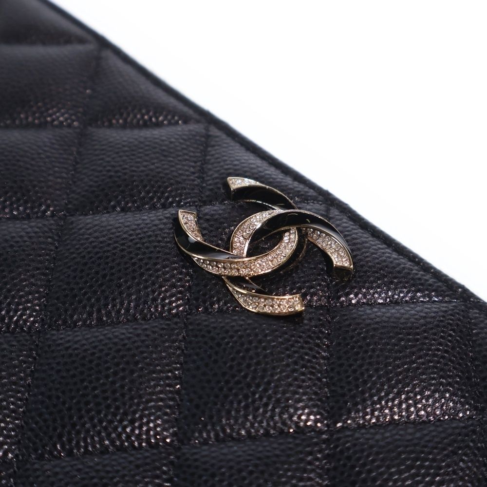 Chanel Rhinestone CC Logo Quilted Zip Around Wallet Card Case Black Caviar — view 4