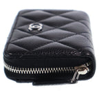Chanel Quilted Coin Case Mini Wallet Black Caviar Leather Silver — view 3