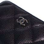 Chanel Quilted Coin Case Mini Wallet Black Caviar Leather Silver — view 4