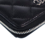 Chanel Quilted Coin Case Mini Wallet Black Caviar Leather Silver — view 5