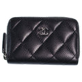 Chanel Quilted Coin Case Mini Wallet Black Caviar Leather Silver