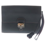 Hermes Sac a Depeches 24 Togo Leather Clutch Second Silver Black