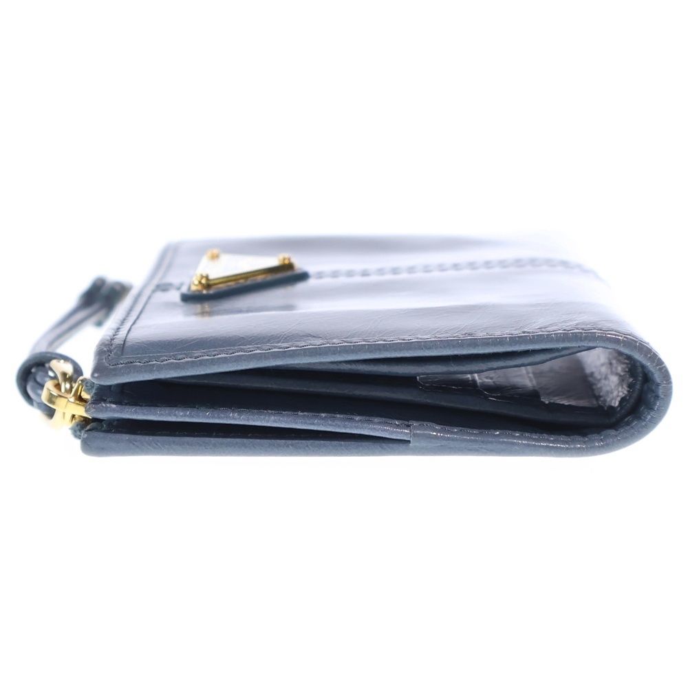 Prada Bifold Wallet Compact Coin Case Aviator Blue Soft Looks Leather Gold — view 3