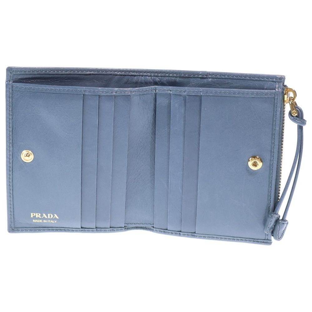 Prada Bifold Wallet Compact Coin Case Aviator Blue Soft Looks Leather Gold — view 4