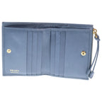 Prada Bifold Wallet Compact Coin Case Aviator Blue Soft Looks Leather Gold — view 4