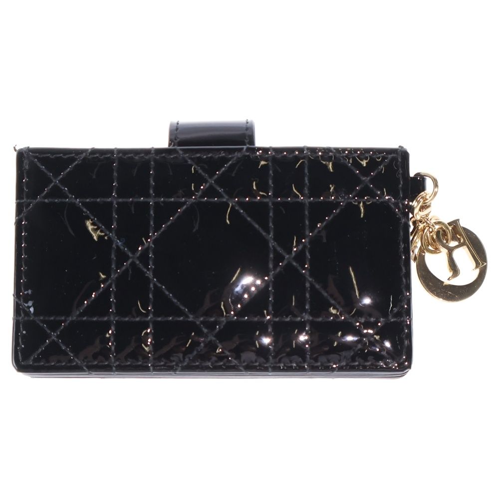 Dior Cannage Card Case Business Holder Black Patent Gold — view 2