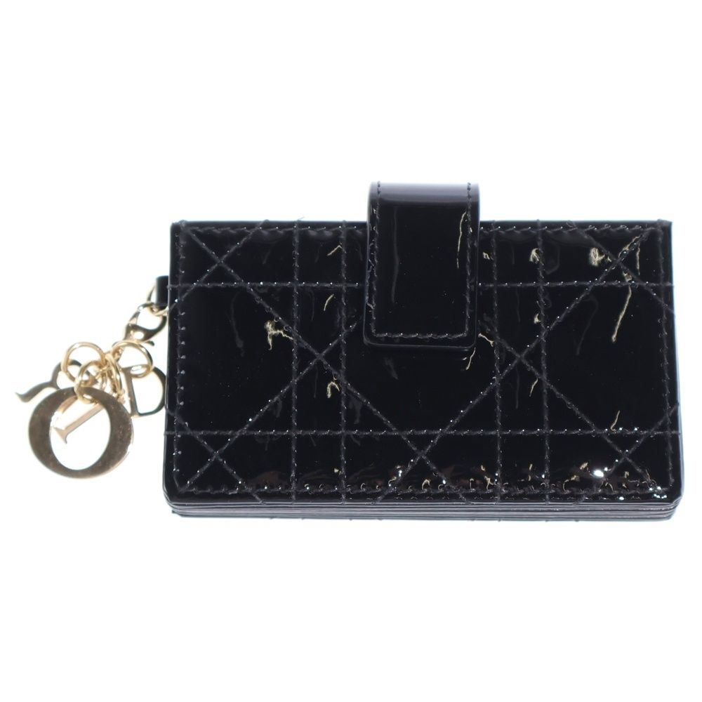 Dior Cannage Card Case Business Holder Black Patent Gold