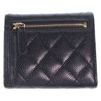 Chanel Quilted Trifold Compact Wallet Coin Case Black Caviar Leather Gold — view 2