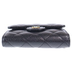 Chanel Quilted Trifold Compact Wallet Coin Case Black Caviar Leather Gold — view 6