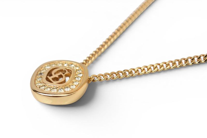 Dior Necklace Vintage CD Logo Rhinestone Gold — view 4