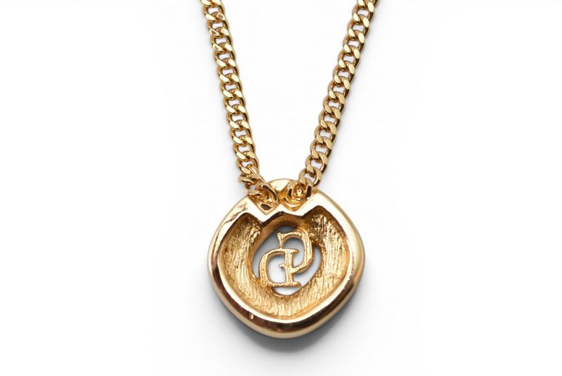 Dior Necklace Vintage CD Logo Rhinestone Gold — view 5