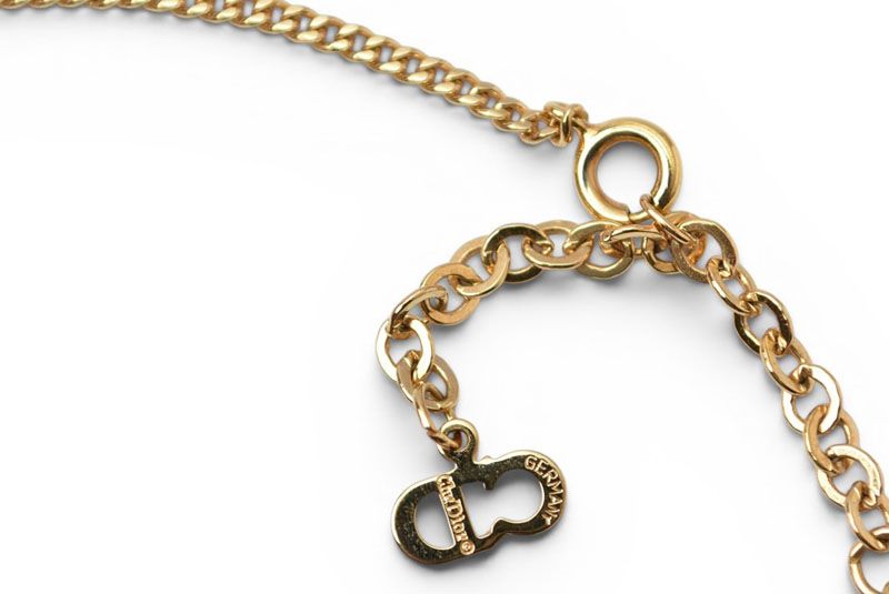 Dior Necklace Vintage CD Logo Rhinestone Gold — view 3