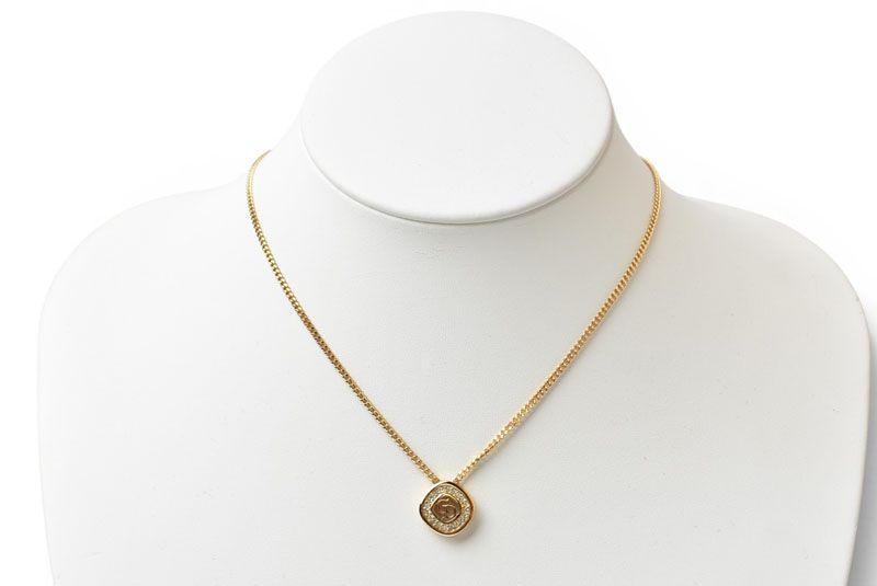 Dior Necklace Vintage CD Logo Rhinestone Gold — view 6