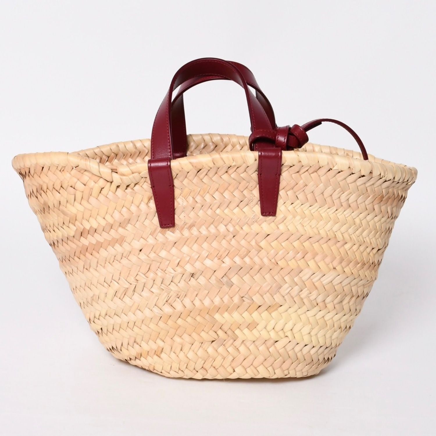 Celine Hand Bag Handbag Basket Bag Beige Wine Red Leather — view 3
