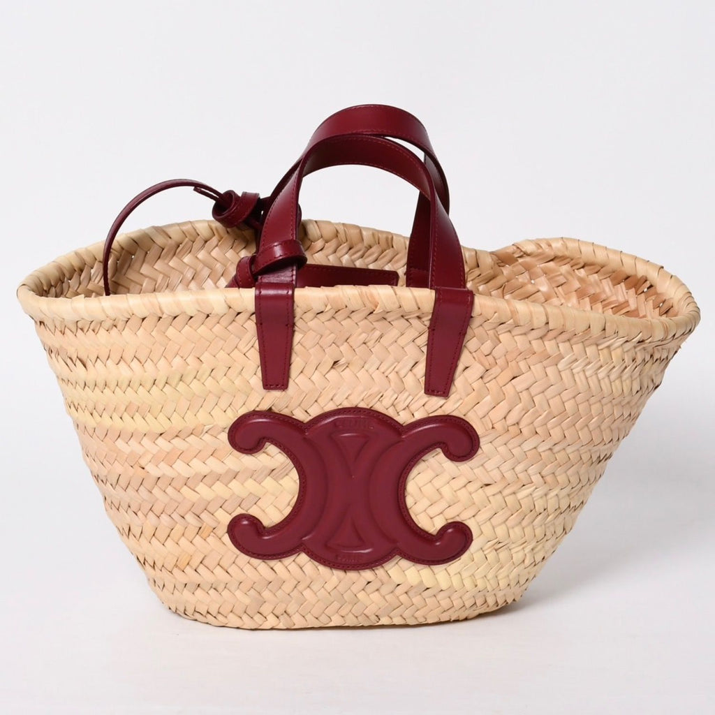 Celine Hand Bag Handbag Basket Bag Beige Wine Red Leather — view 2