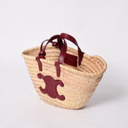Celine Hand Bag Handbag Basket Bag Beige Wine Red Leather — view 4