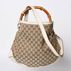 Gucci Bamboo 2-Way Hand Bag Handbag GG Canvas Beige Ivory