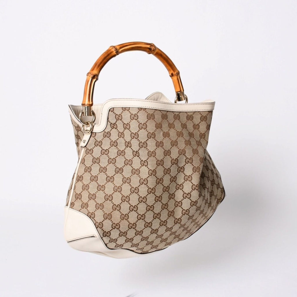 Gucci Bamboo 2-Way Hand Bag Handbag GG Canvas Beige Ivory — view 4