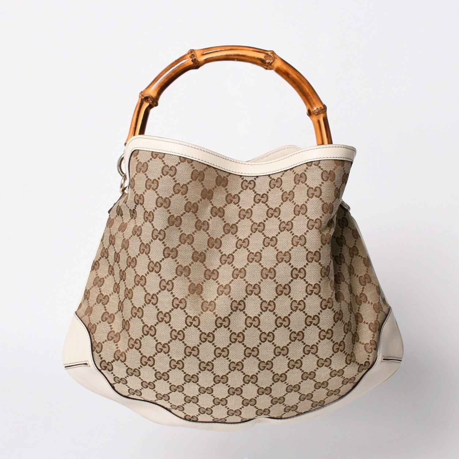 Gucci Bamboo 2-Way Hand Bag Handbag GG Canvas Beige Ivory — view 2