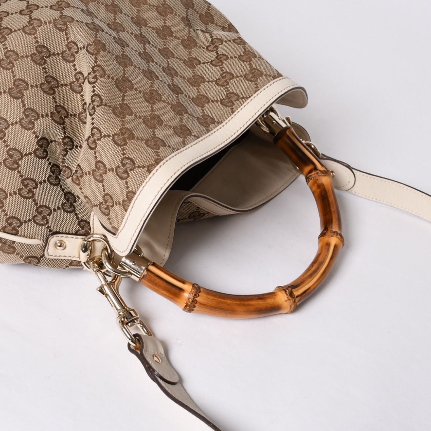 Gucci Bamboo 2-Way Hand Bag Handbag GG Canvas Beige Ivory — view 8