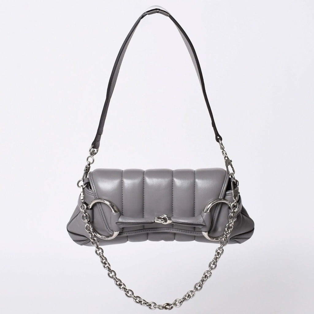 Gucci Horsebit 2-Way Shoulder Bag Leather Gray Silver