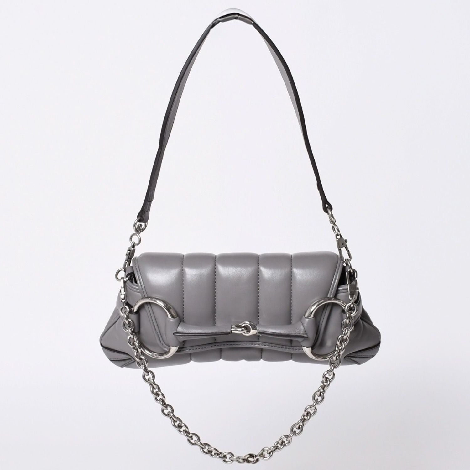 Gucci Horsebit 2-Way Shoulder Bag Leather Gray Silver
