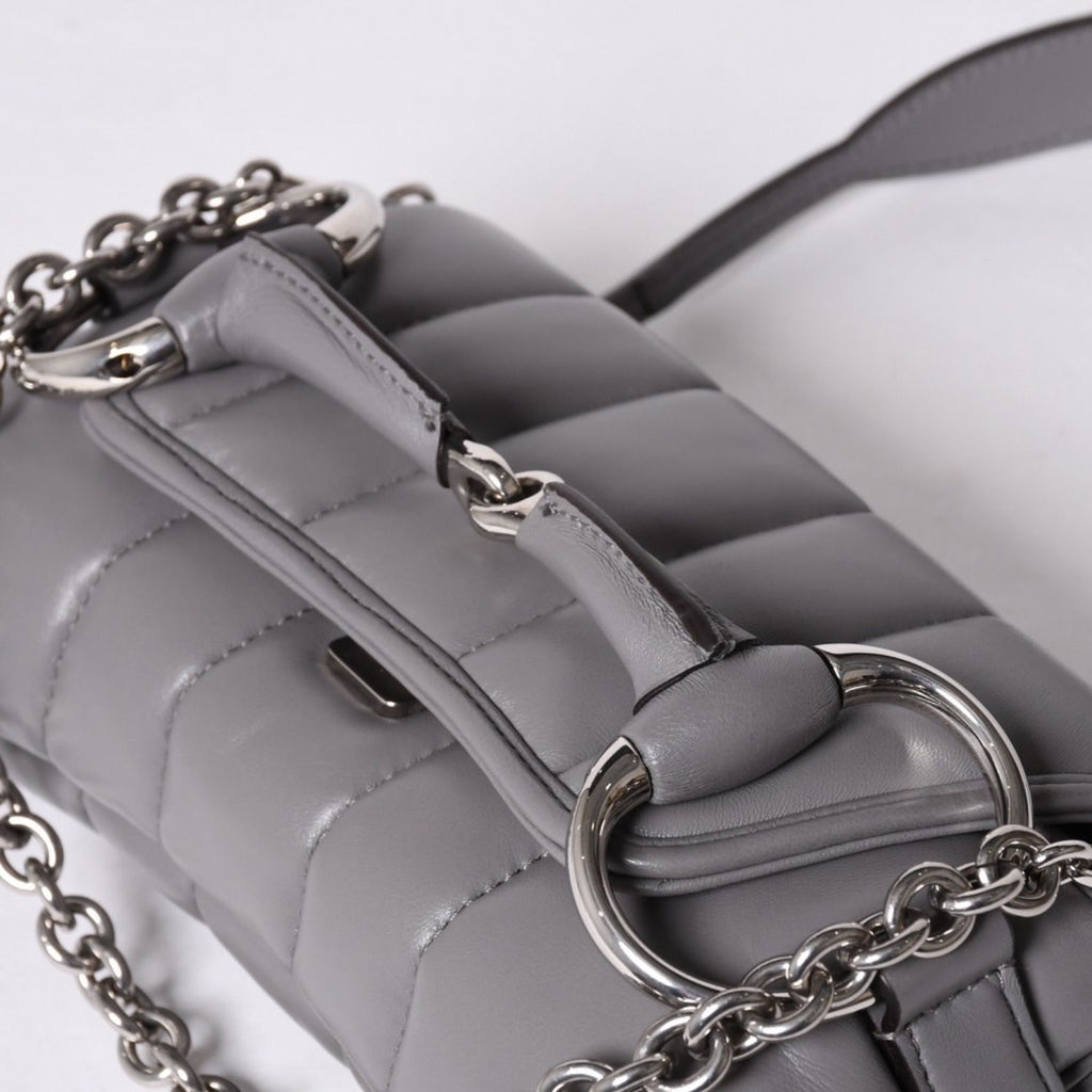 Gucci Horsebit 2-Way Shoulder Bag Leather Gray Silver — view 7