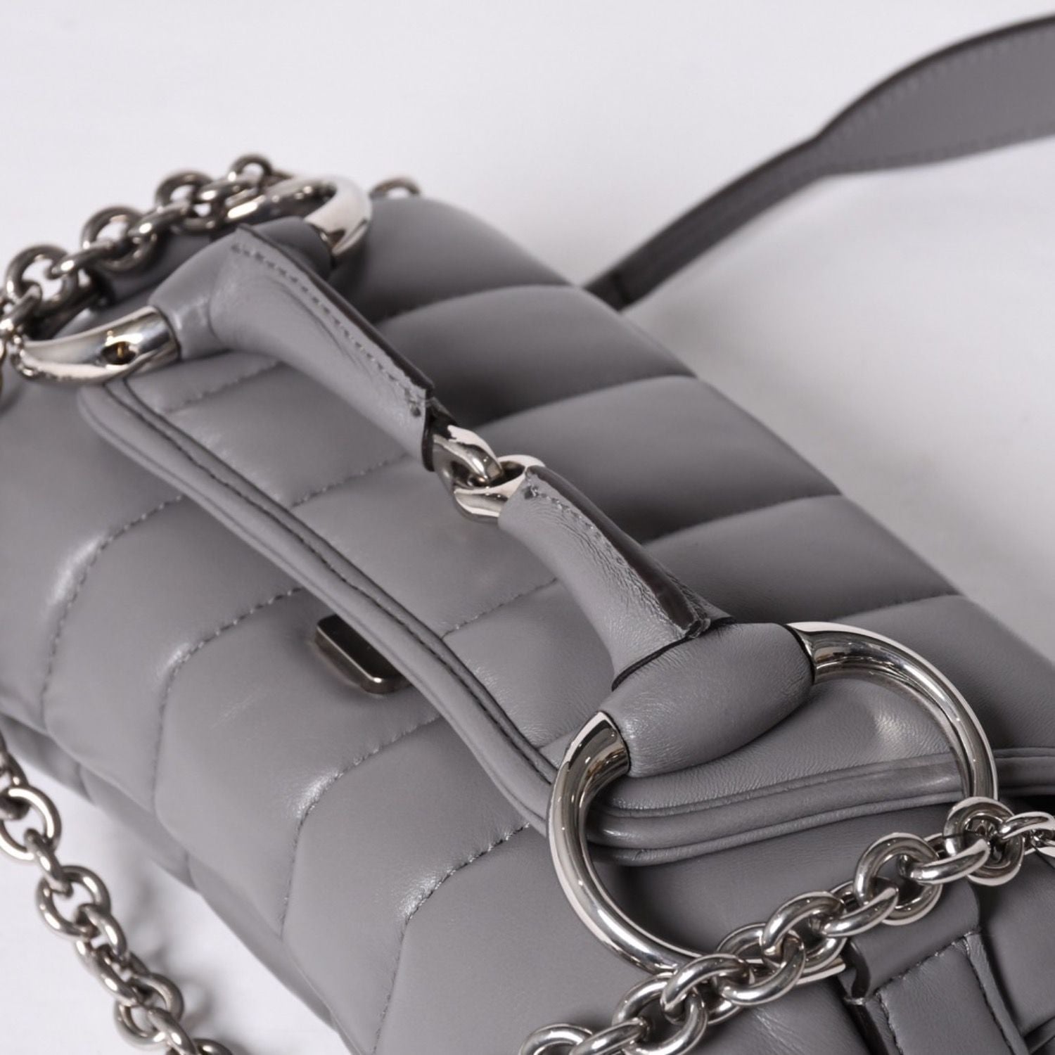 Gucci Horsebit 2-Way Shoulder Bag Leather Gray Silver — view 7
