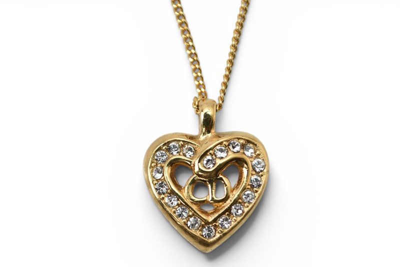 Dior Necklace Choca Vintage Heart Motif Rhinestone Gold