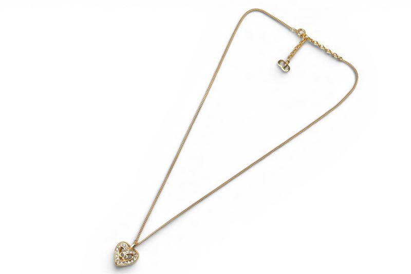 Dior Necklace Choca Vintage Heart Motif Rhinestone Gold — view 2