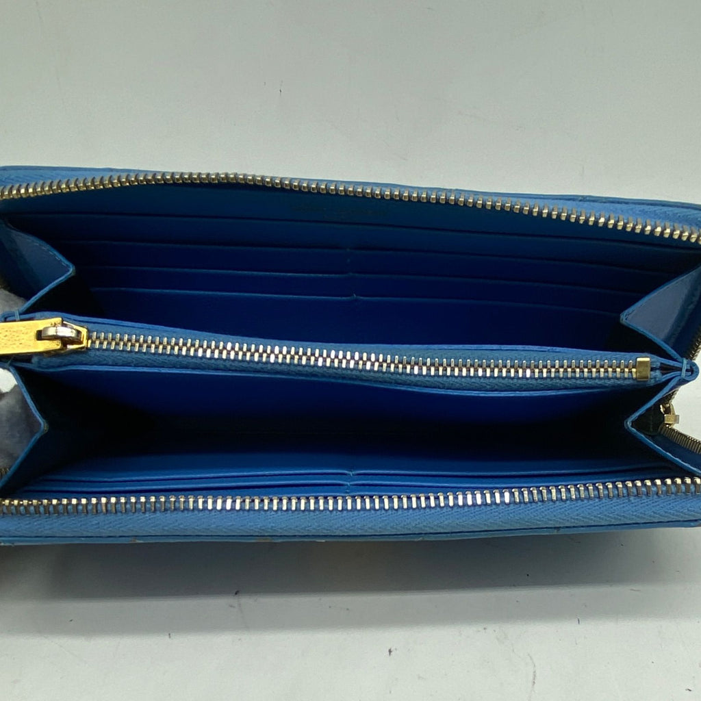 Saint Laurent Gold Logo Round Zip Wallet Light Blue — view 6