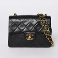 Chanel Mini Quilted 17 S Flap S Chain Shoulder Bag CC Logo Lambskin Black
