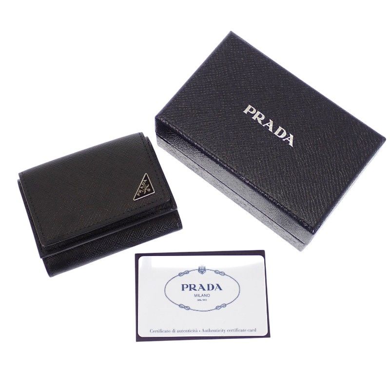 Prada Saffiano Triangle Wallet Trifold Black