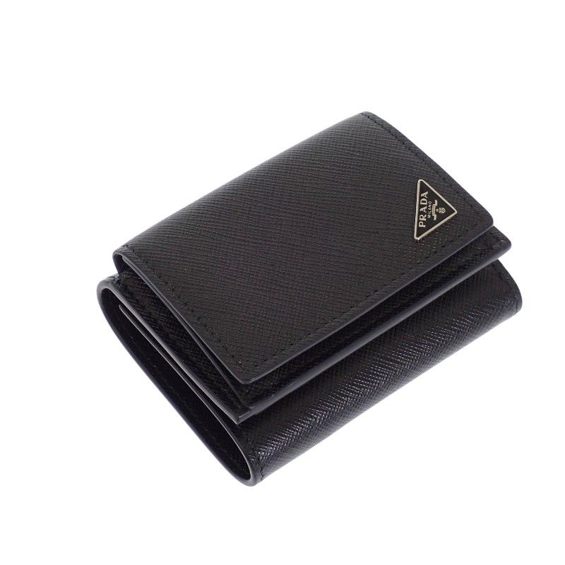 Prada Saffiano Triangle Wallet Trifold Black — view 4