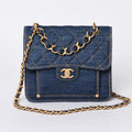 Chanel Chain Shoulder Bag Base CC Logo Denim Indigo Blue Quilted