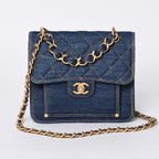 Chanel Chain Shoulder Bag Base CC Logo Denim Indigo Blue Quilted
